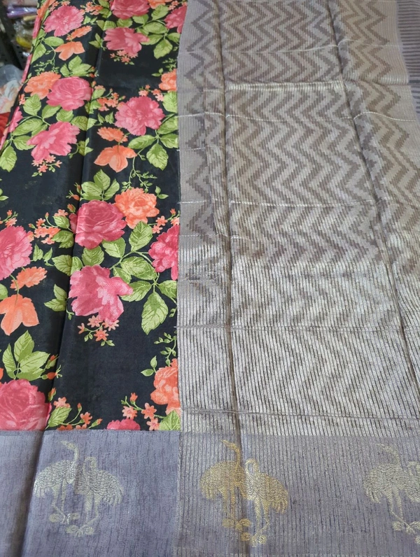 Soft Crepe With Satin Border  - Black