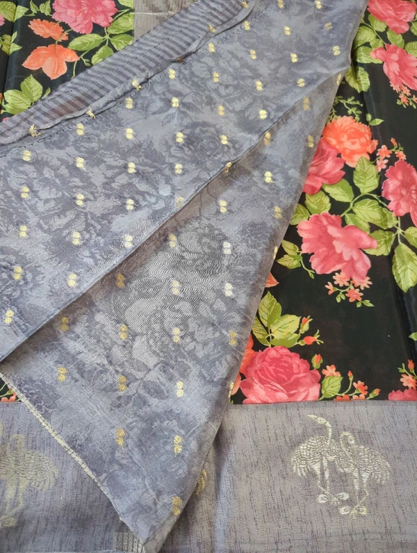 Soft Crepe With Satin Border  - Black