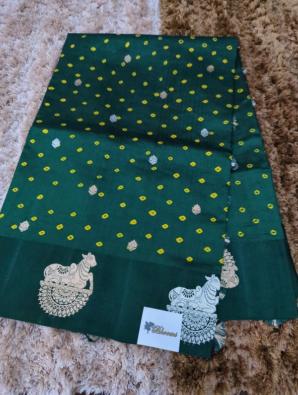 Pure Handloom Fusion Raw Mango  - dark green