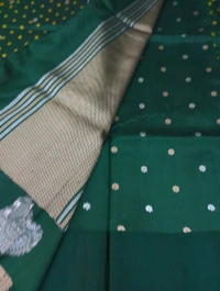 Pure Handloom Fusion Raw Mango  - dark green