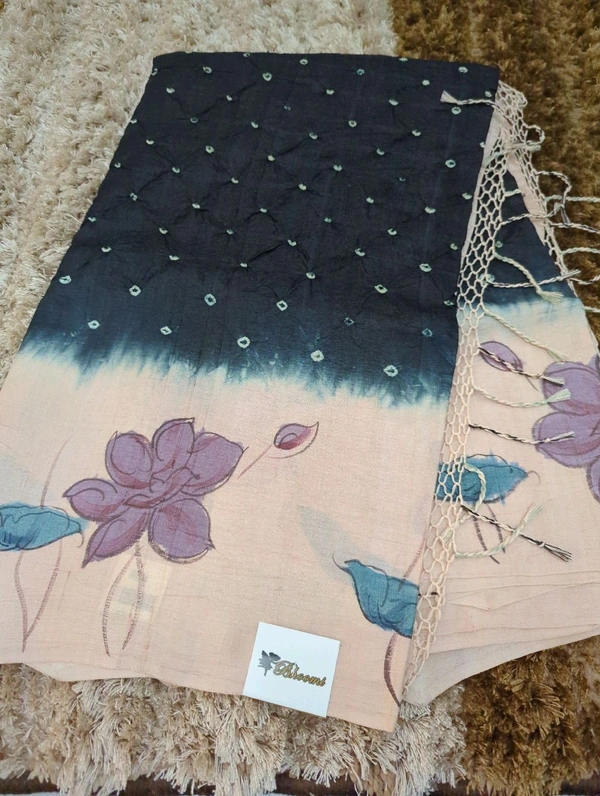 Pure Handloom Tissue Bandhej  - Black