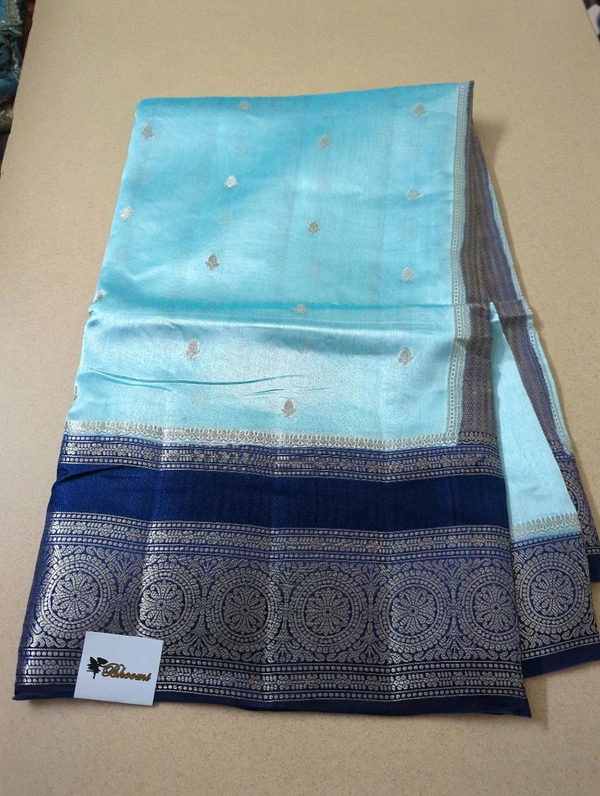 Tusser Mango Saree - Dark Blue