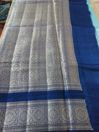 Tusser Mango Saree - Dark Blue