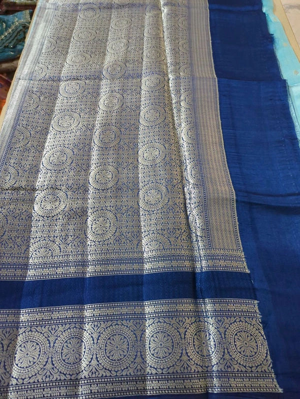 Tusser Mango Saree - Dark Blue