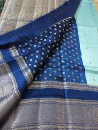 Tusser Mango Saree - Dark Blue