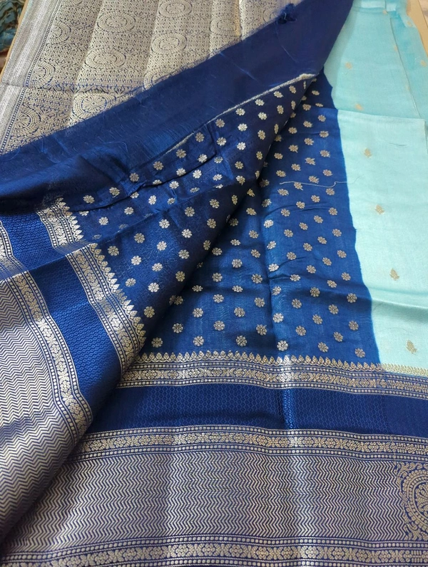 Tusser Mango Saree - Dark Blue