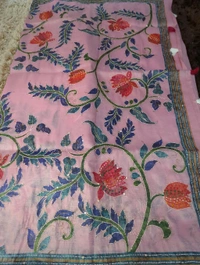 Tusser Crush Hand Work  - Tickle Me Pink