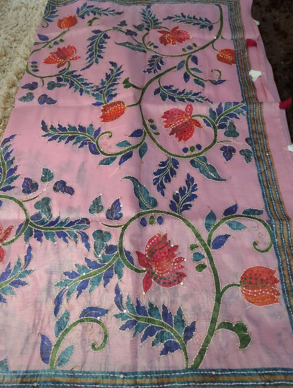 Tusser Crush Hand Work  - Tickle Me Pink