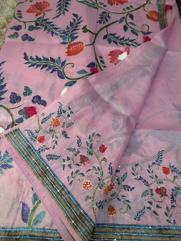 Tusser Crush Hand Work  - Tickle Me Pink