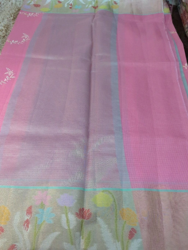 Kota With Paithani Border  - Pink Lace