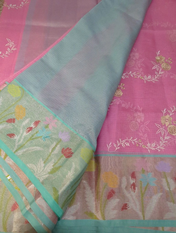 Kota With Paithani Border  - Pink Lace