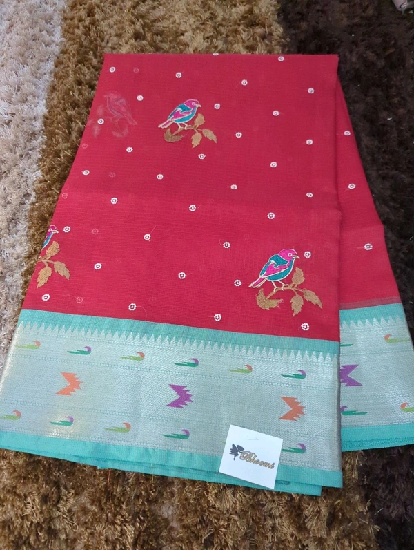 Kota With Embroidery  - Red