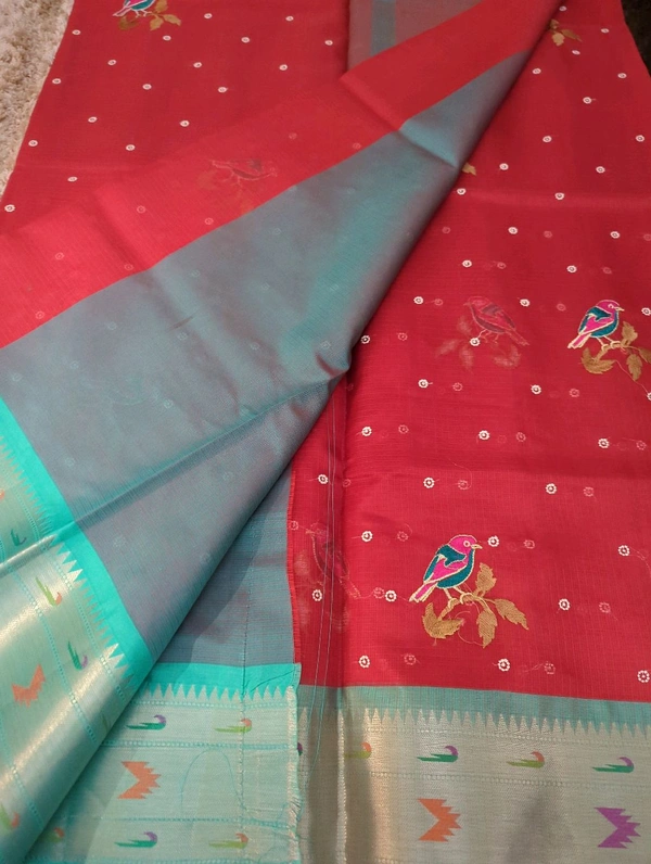 Kota With Embroidery  - Red