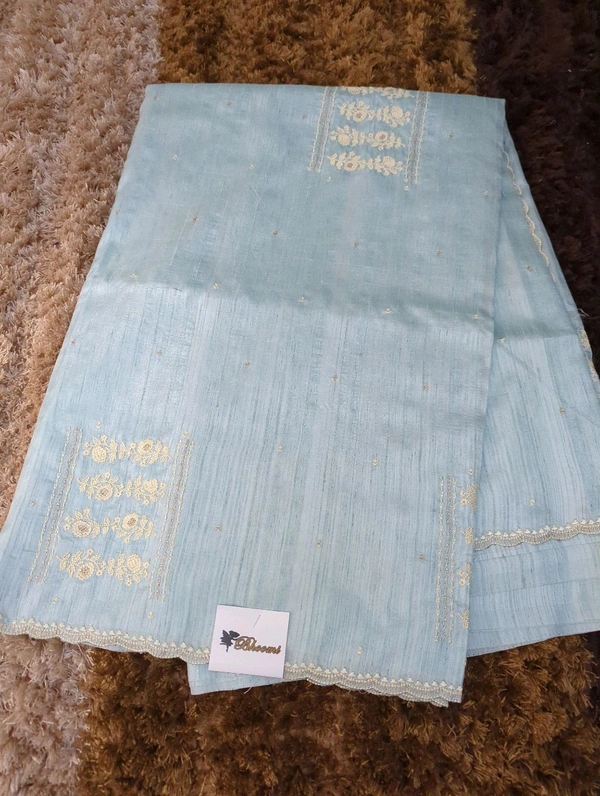 Tusser Embroidery  - sky blue