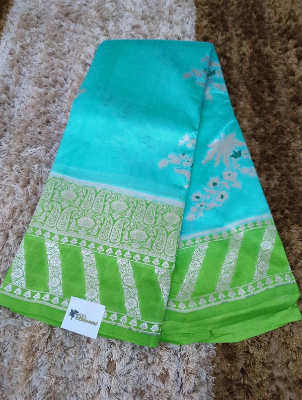 Pure Handloom Raw Mango  - sky blue
