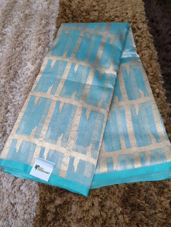 Pure Handloom Tissue By Silk  - sky blue