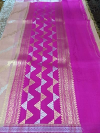 Pure Handloom Silk By Organza Designer  - Pink