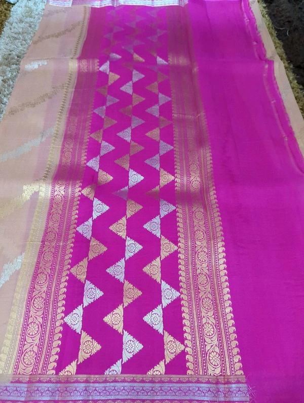 Pure Handloom Silk By Organza Designer  - Pink