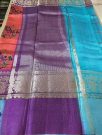 Pure Mango Organza Designer  - sky blue