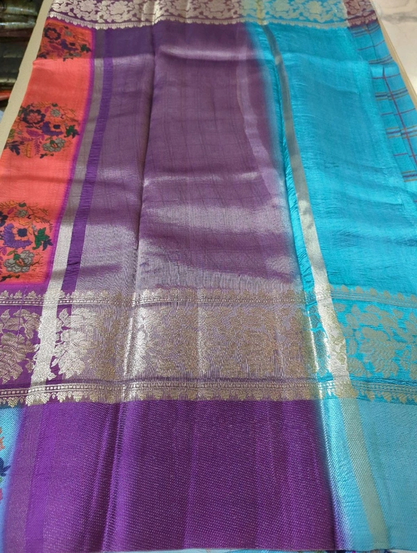 Pure Mango Organza Designer  - sky blue