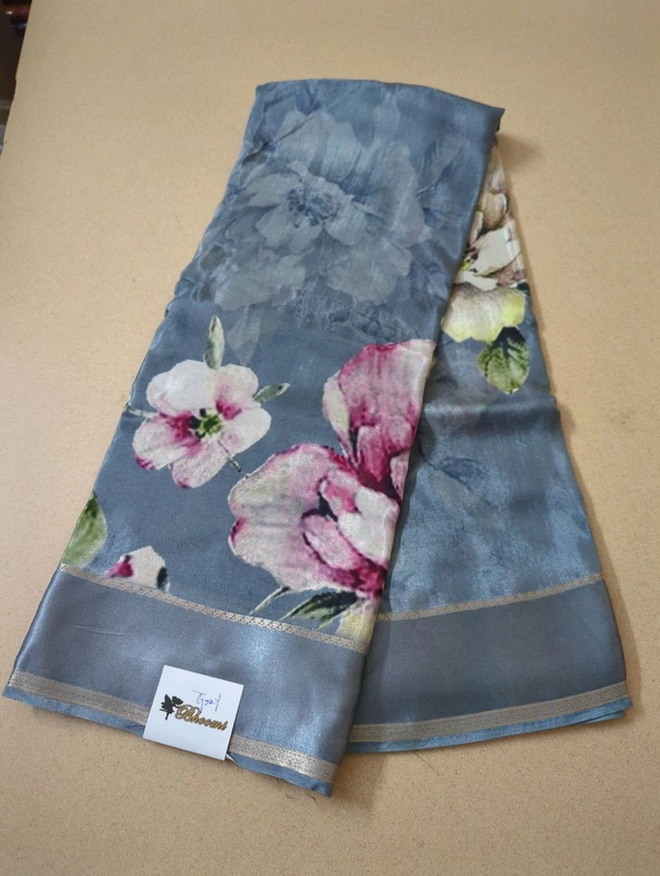 Pure Crepe With Satin Border  - Gray