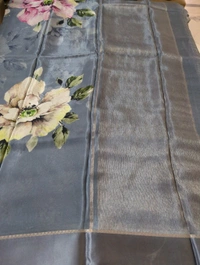 Pure Crepe With Satin Border  - Gray
