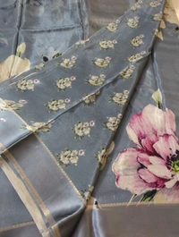 Pure Crepe With Satin Border  - Gray