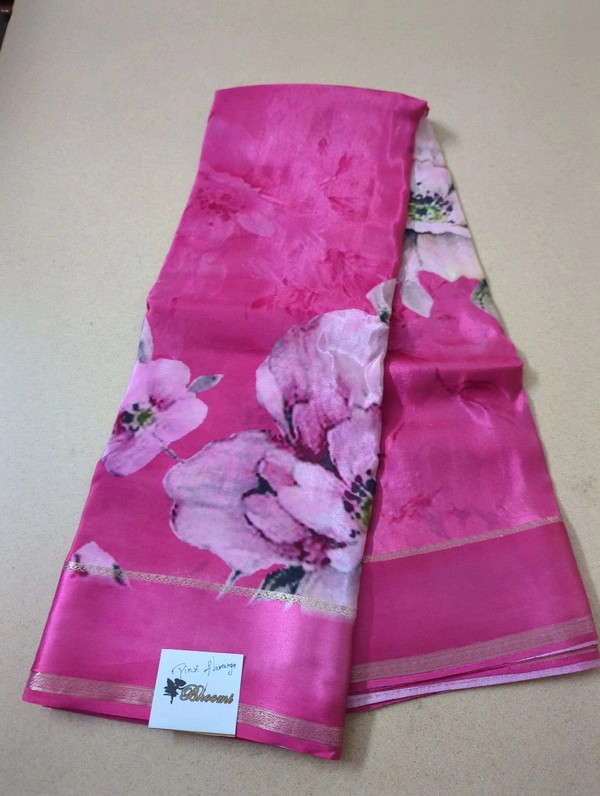 Pure Crepe With Satin Border  - Pink Flamingo