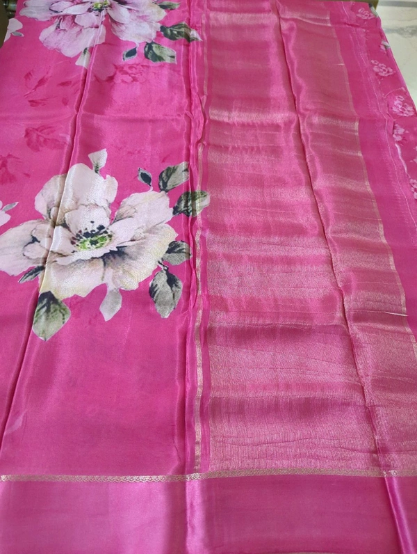 Pure Crepe With Satin Border  - Pink Flamingo