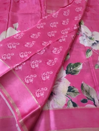 Pure Crepe With Satin Border  - Pink Flamingo
