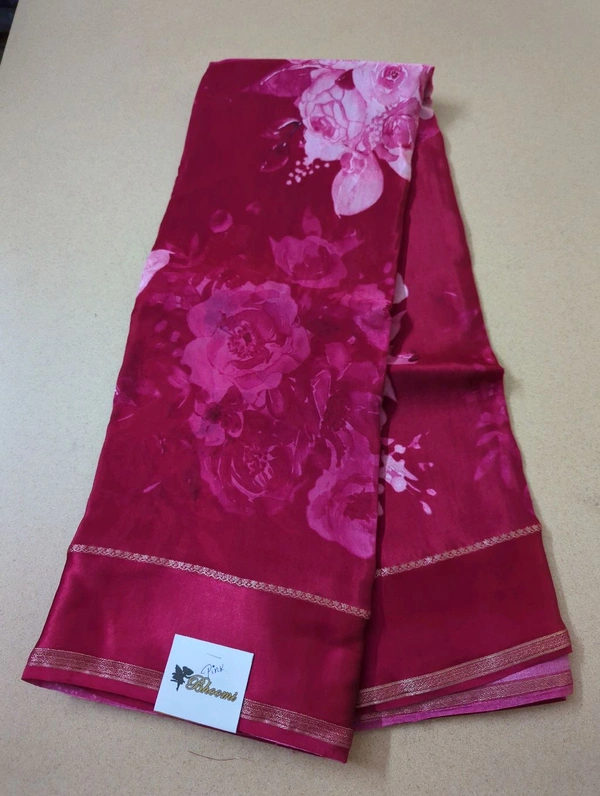 Pure Crepe With Satin Border  - pink