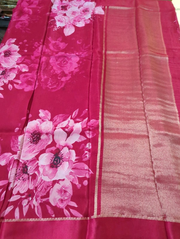 Pure Crepe With Satin Border  - pink