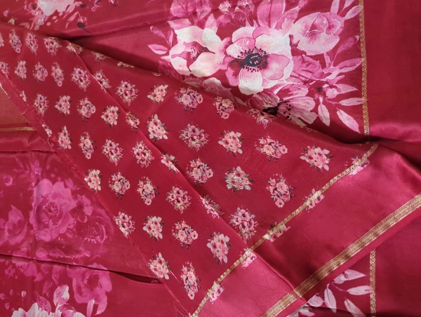Pure Crepe With Satin Border  - pink