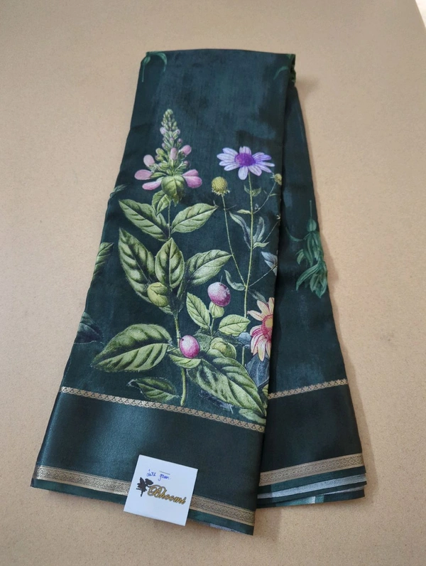Pure Crepe With Satin Border  - dark green