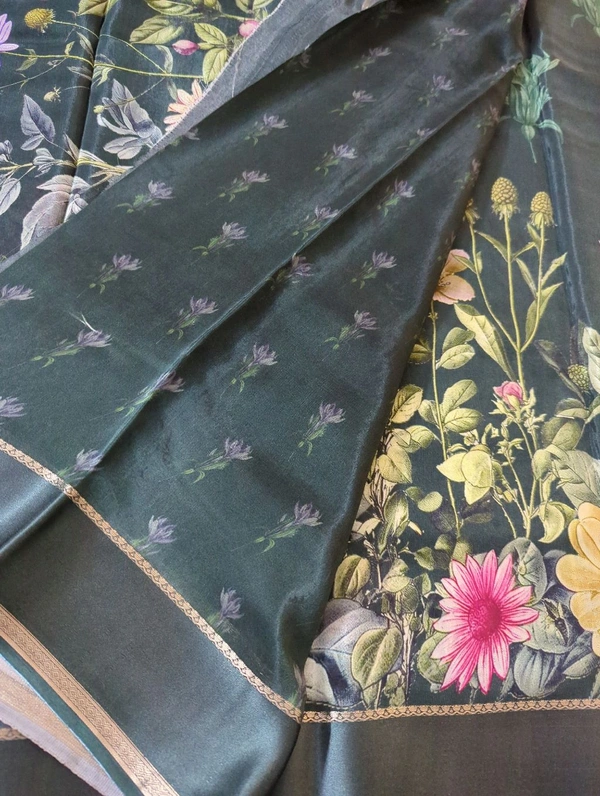 Pure Crepe With Satin Border  - dark green