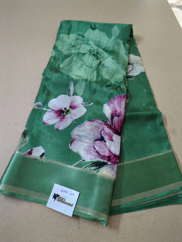 Pure Crepe With Satin Border  - Hippie Green