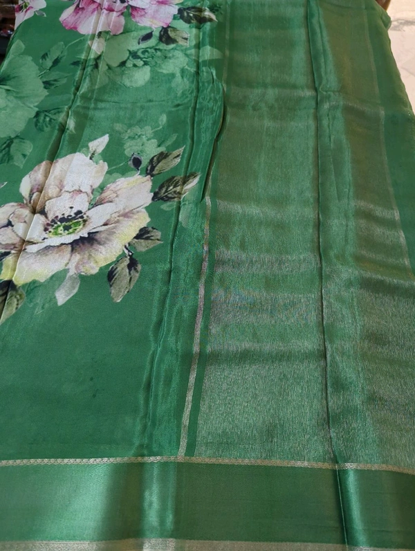 Pure Crepe With Satin Border  - Hippie Green