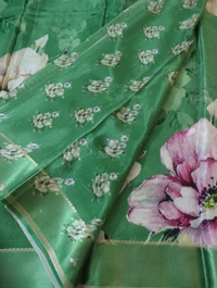 Pure Crepe With Satin Border  - Hippie Green