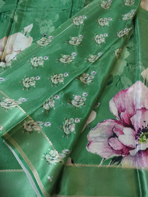 Pure Crepe With Satin Border  - Hippie Green