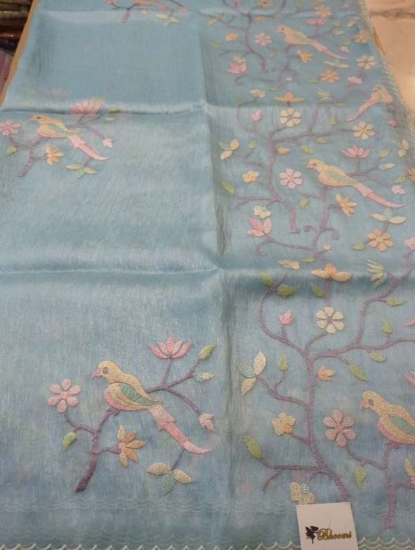 Soft Tissue  Embroidery  - sky blue