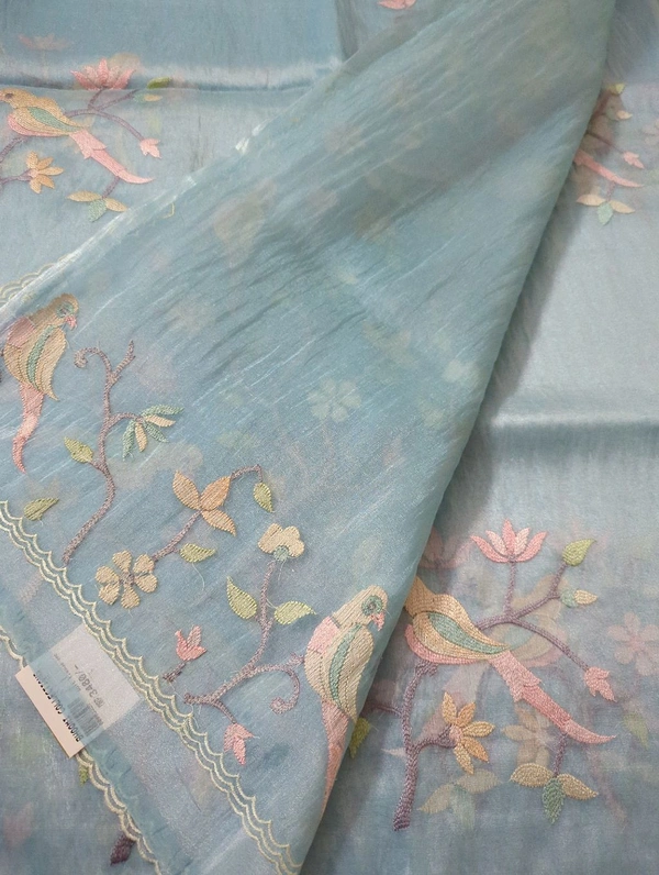 Soft Tissue  Embroidery  - sky blue