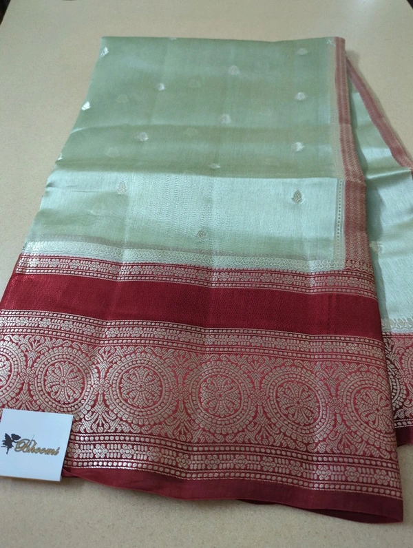 Tusser Mango Saree - Bright Red