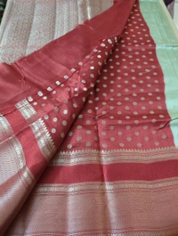 Tusser Mango Saree - Bright Red