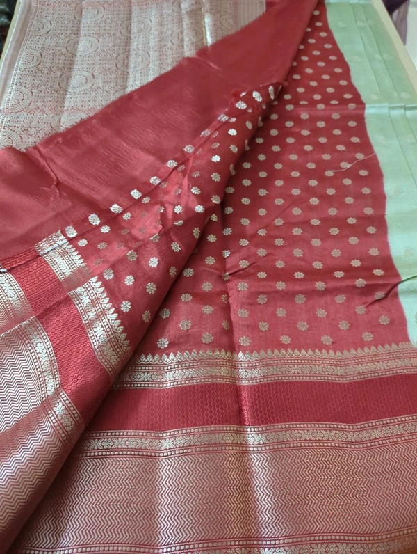 Tusser Mango Saree - Bright Red