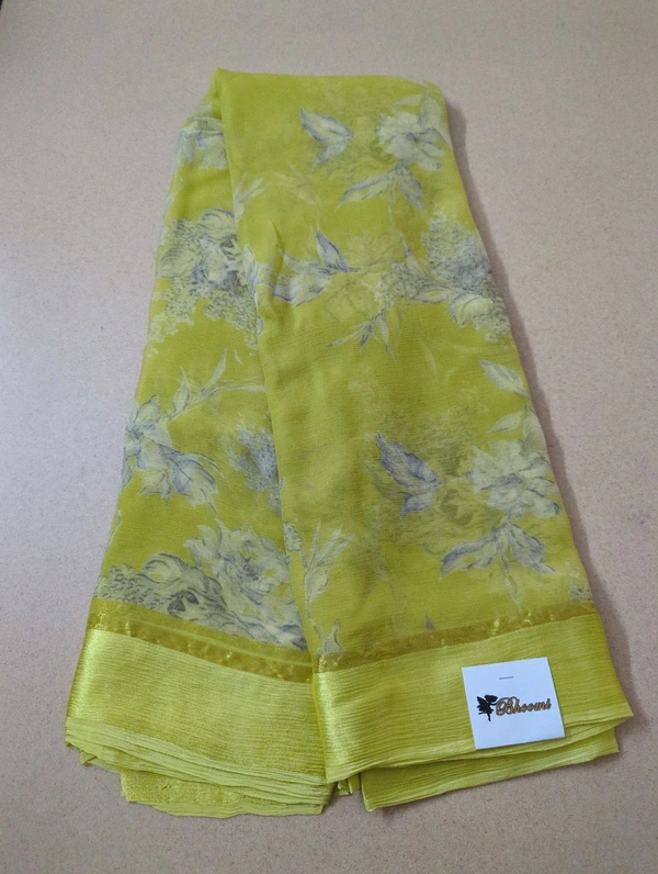 Pure Chiffon With Satin Border - Yellow