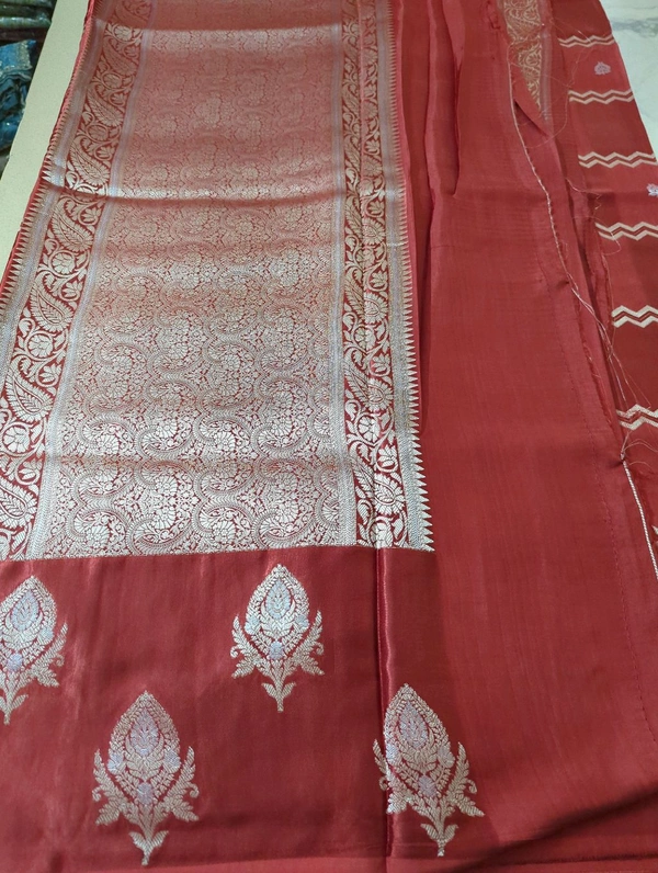 Mushru With Paithani Border  - Red