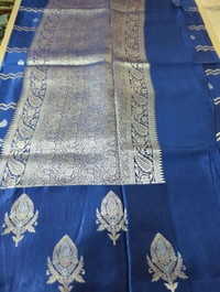 Mushru With Paithani Border  - Dark Blue