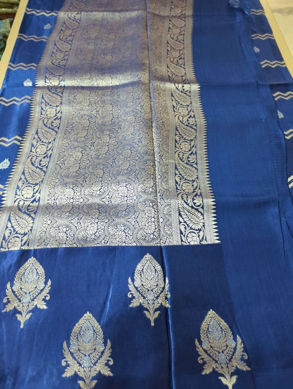 Mushru With Paithani Border  - Dark Blue