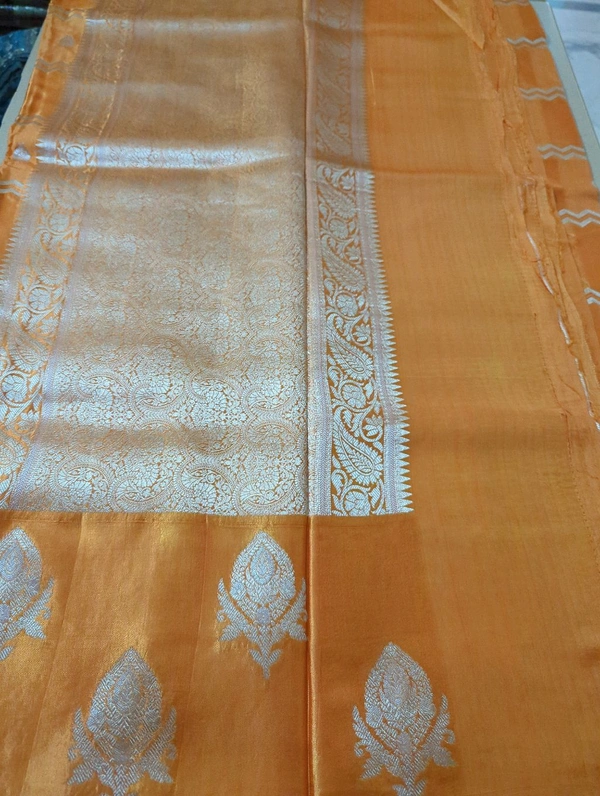 Mushru With Paithani Border  - Web Orange