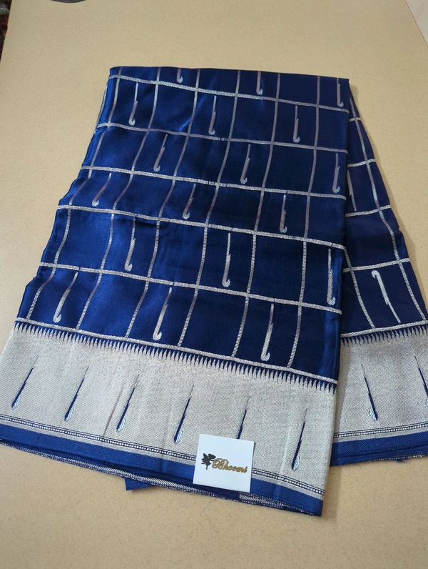 Mushru With Paithani Border  - Navy Blue